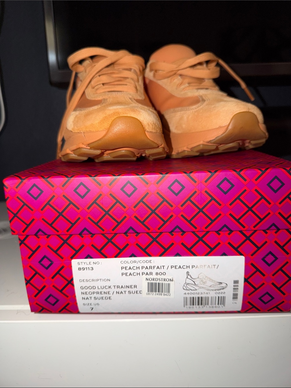 Tory Burch Good Luck Trainer Peach Suede Women's Sneakers